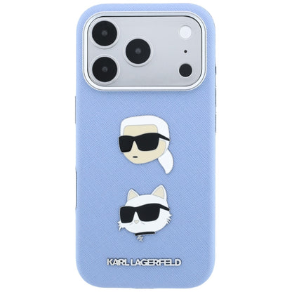 Futrola za Apple iPhone 18 Pro / 17 Pro, Karl Lagerfeld, Saffiano sa značkom Karl & Choupette Head's Pin i logotipom, plava