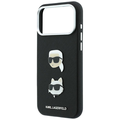Maska za Apple iPhone 18 Pro / 17 Pro, Karl Lagerfeld, Saffiano sa iglom sa likovima Karla i Choupette i logotipom, crna