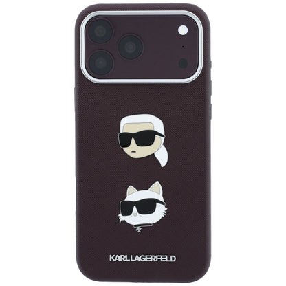 Futrola za Apple iPhone 18 Pro / 17 Pro, Karl Lagerfeld, Saffiano sa Karl & Choupette Head's Pin i Logom, Bordo