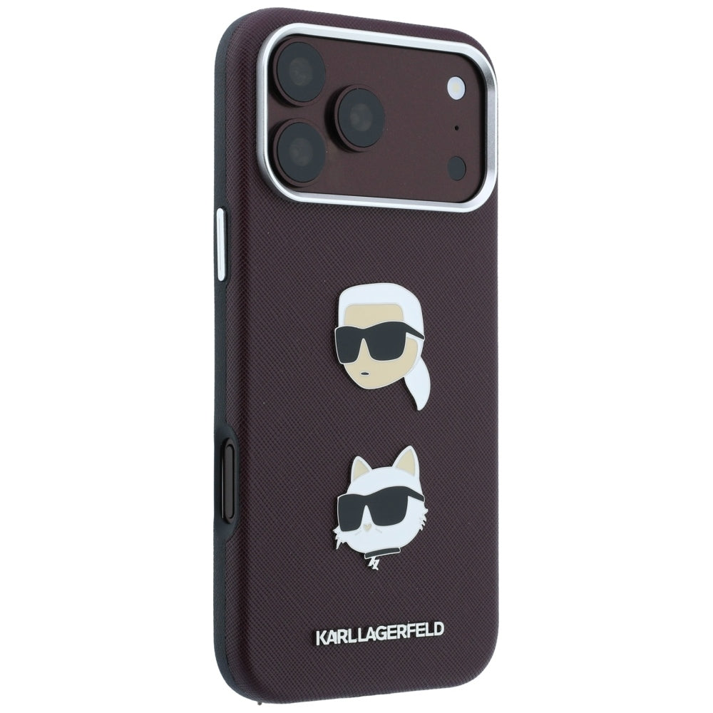 Futrola za Apple iPhone 18 Pro / 17 Pro, Karl Lagerfeld, Saffiano sa Karl & Choupette Head's Pin i Logom, Bordo