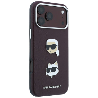 Futrola za Apple iPhone 18 Pro / 17 Pro, Karl Lagerfeld, Saffiano sa Karl & Choupette Head's Pin i Logom, Bordo
