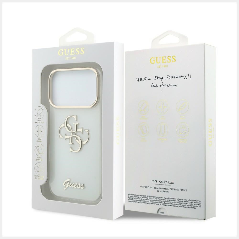 Futrola za Apple iPhone 18 Pro, Guess, IML 4G Metal Script, Bela