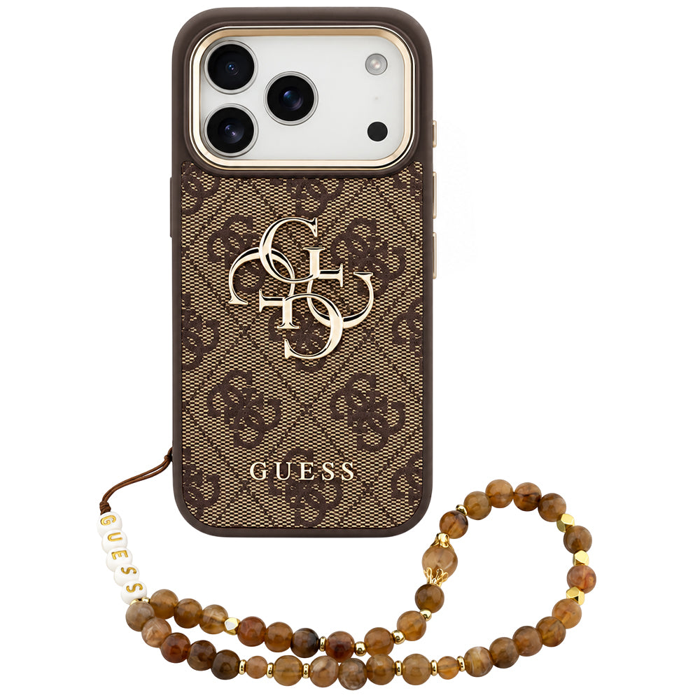 Futrola za Apple iPhone 18 Pro Max / 17 Pro Max, Guess, 4G Classic Logo sa trakom, Zlatno Smeđa