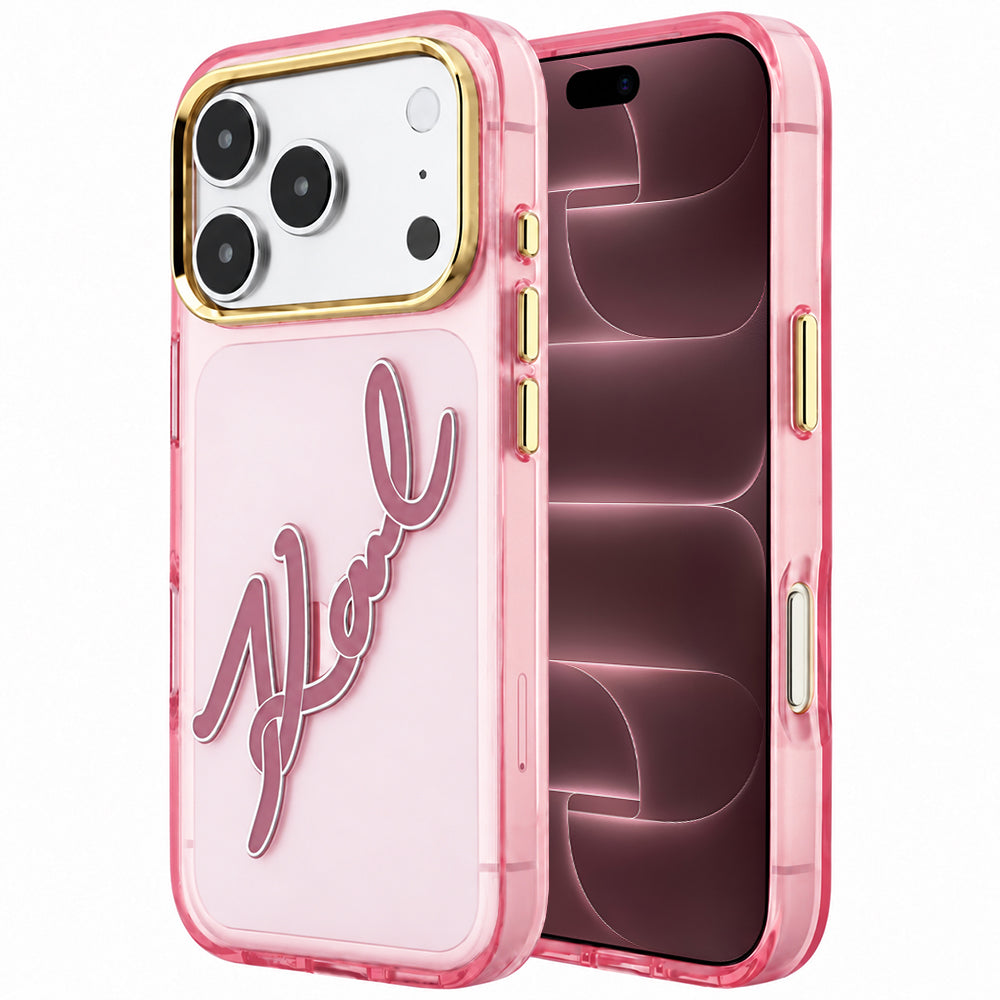 Futrola za Apple iPhone 18 Pro Max / 17 Pro Max, Karl Lagerfeld, IML Big Signature Resin Logo Metal Frame, Roze