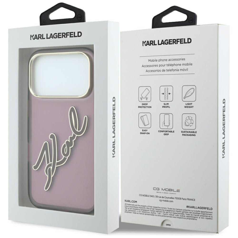 Futrola za Apple iPhone 18 Pro Max / 17 Pro Max, Karl Lagerfeld, IML Big Signature Resin Logo Metal Frame, Bordo