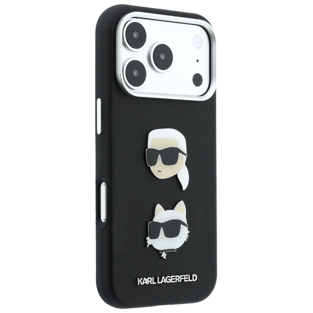 Futrola za Apple iPhone 18 Pro Max / 17 Pro Max, Karl Lagerfeld, Saffiano Crossbody Karl & Choupette Head's Pins Logo, crna
