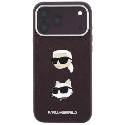 Maska za Apple iPhone 18 Pro Max / 17 Pro Max, Karl Lagerfeld, Saffiano Crossbody Karl & Choupette Head's Pins Logo, bordo
