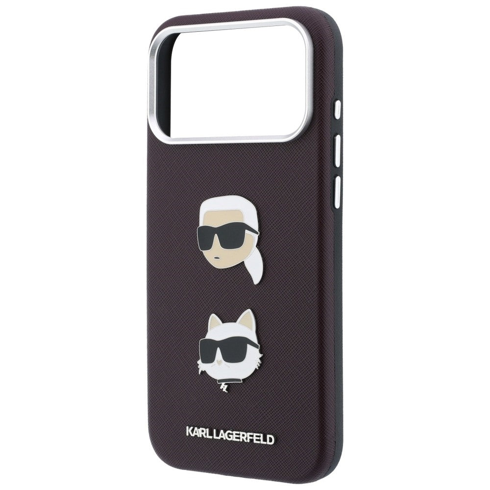 Maska za Apple iPhone 18 Pro Max / 17 Pro Max, Karl Lagerfeld, Saffiano Crossbody Karl & Choupette Head's Pins Logo, bordo
