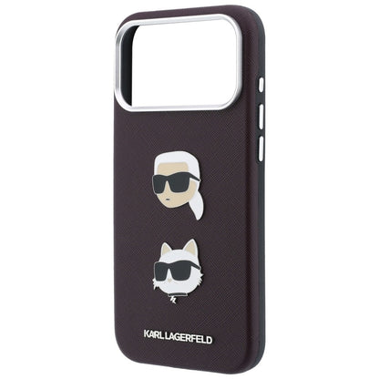 Maska za Apple iPhone 18 Pro Max / 17 Pro Max, Karl Lagerfeld, Saffiano Crossbody Karl & Choupette Head's Pins Logo, bordo