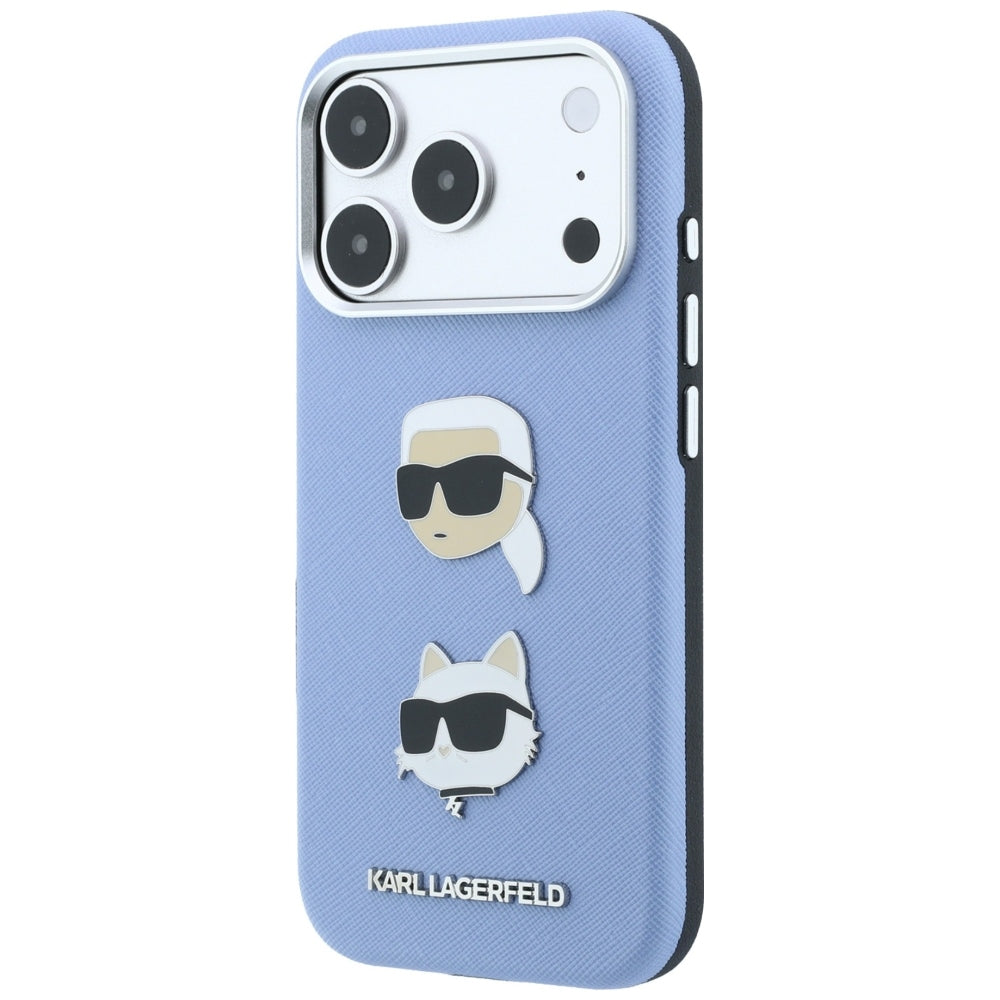 Futrola za Apple iPhone 18 Pro Max / 17 Pro Max, Karl Lagerfeld, Saffiano sa Karl & Choupette Head's Pin i Logo, Plava