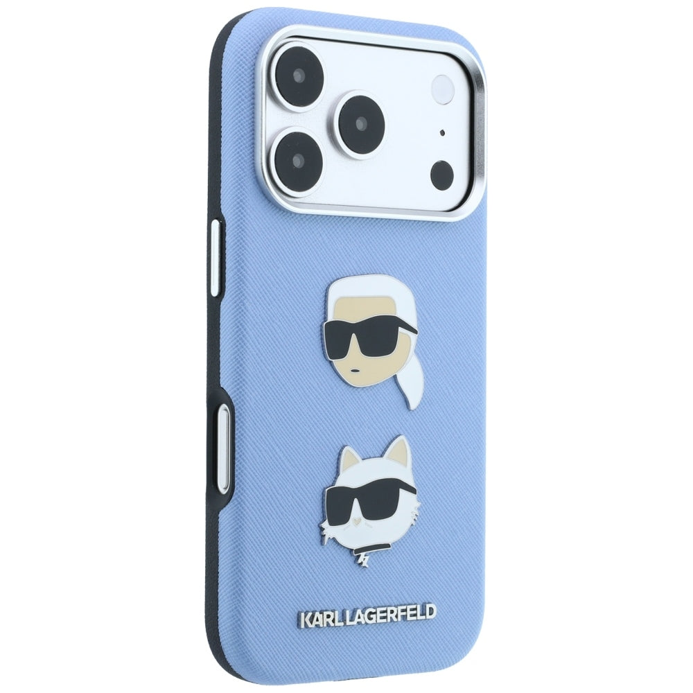 Futrola za Apple iPhone 18 Pro Max / 17 Pro Max, Karl Lagerfeld, Saffiano sa Karl & Choupette Head's Pin i Logo, Plava