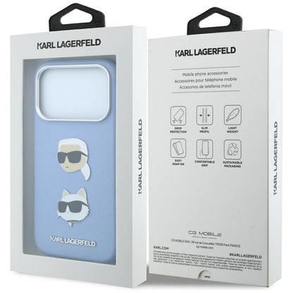 Futrola za Apple iPhone 18 Pro Max / 17 Pro Max, Karl Lagerfeld, Saffiano sa Karl & Choupette Head's Pin i Logo, Plava
