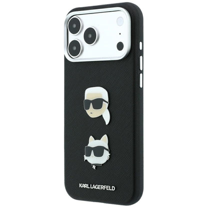 Futrola za Apple iPhone 18 Pro Max / 17 Pro Max, Karl Lagerfeld, Saffiano sa Karl & Choupette Head's Pin i Logom, Crna