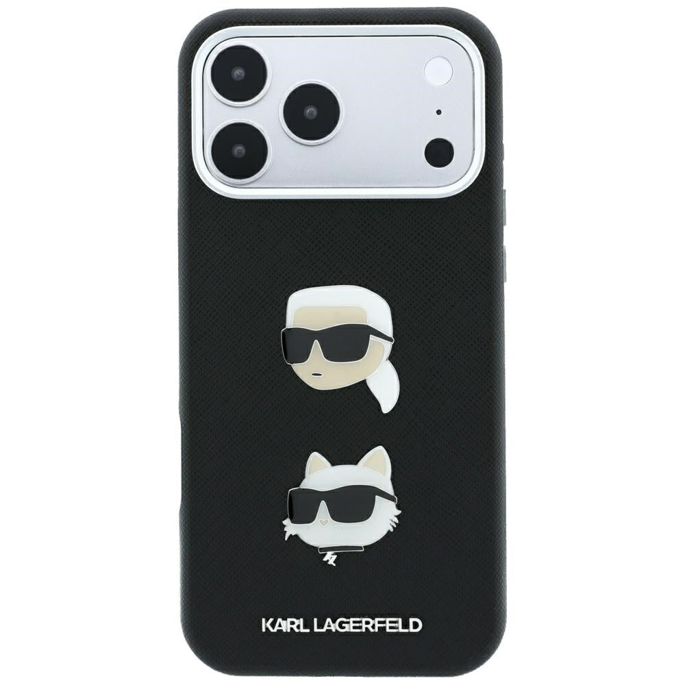 Futrola za Apple iPhone 18 Pro Max / 17 Pro Max, Karl Lagerfeld, Saffiano sa Karl & Choupette Head's Pin i Logom, Crna