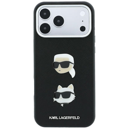 Futrola za Apple iPhone 18 Pro Max / 17 Pro Max, Karl Lagerfeld, Saffiano sa Karl & Choupette Head's Pin i Logom, Crna