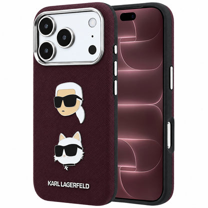 Futrola za Apple iPhone 18 Pro Max / 17 Pro Max, Karl Lagerfeld, Saffiano sa Karl & Choupette Head's Pin i Logom, Bordo