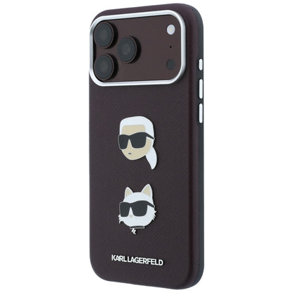 Futrola za Apple iPhone 18 Pro Max / 17 Pro Max, Karl Lagerfeld, Saffiano sa Karl & Choupette Head's Pin i Logom, Bordo