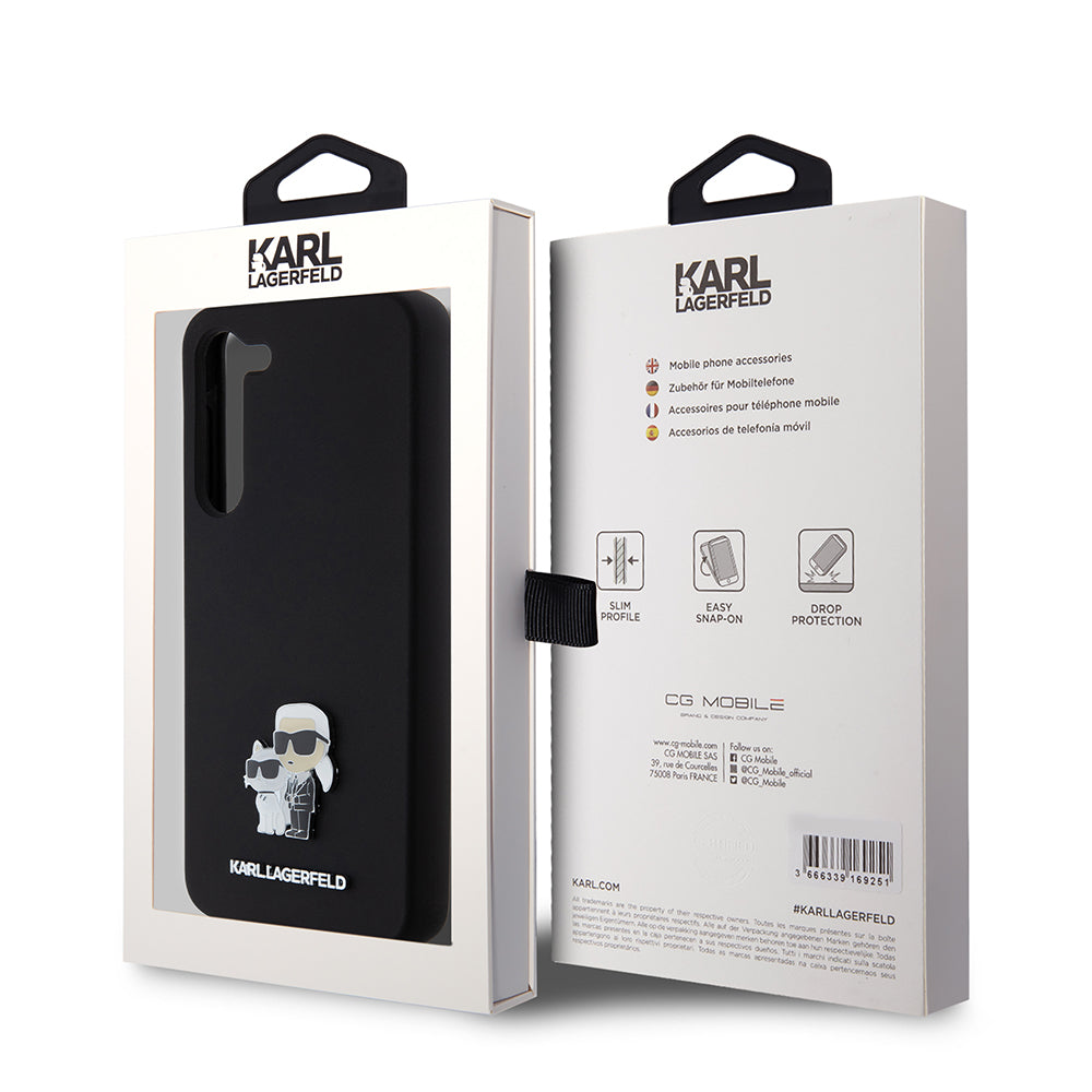 Futrola za Samsung Galaxy S23+ S916, Karl Lagerfeld, Silikonska Karl & Choupette Metal, Crna