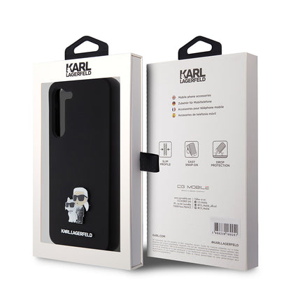 Futrola za Samsung Galaxy S23+ S916, Karl Lagerfeld, Silikonska Karl & Choupette Metal, Crna