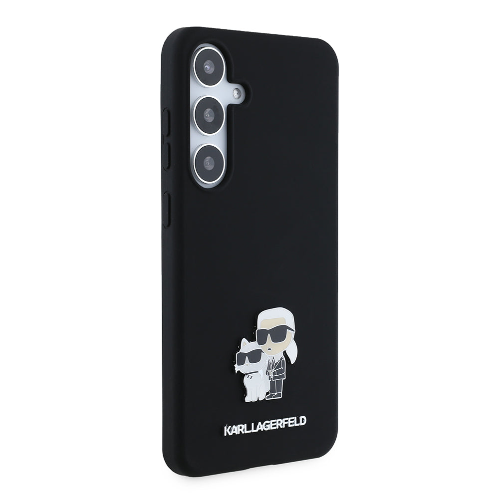 Futrola za Samsung Galaxy S24+ S926, Karl Lagerfeld, Silikonska Karl & Choupette Metal, Crna