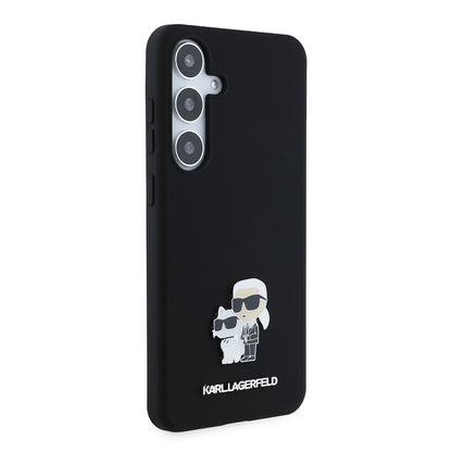 Futrola za Samsung Galaxy S24+ S926, Karl Lagerfeld, Silikonska Karl & Choupette Metal, Crna