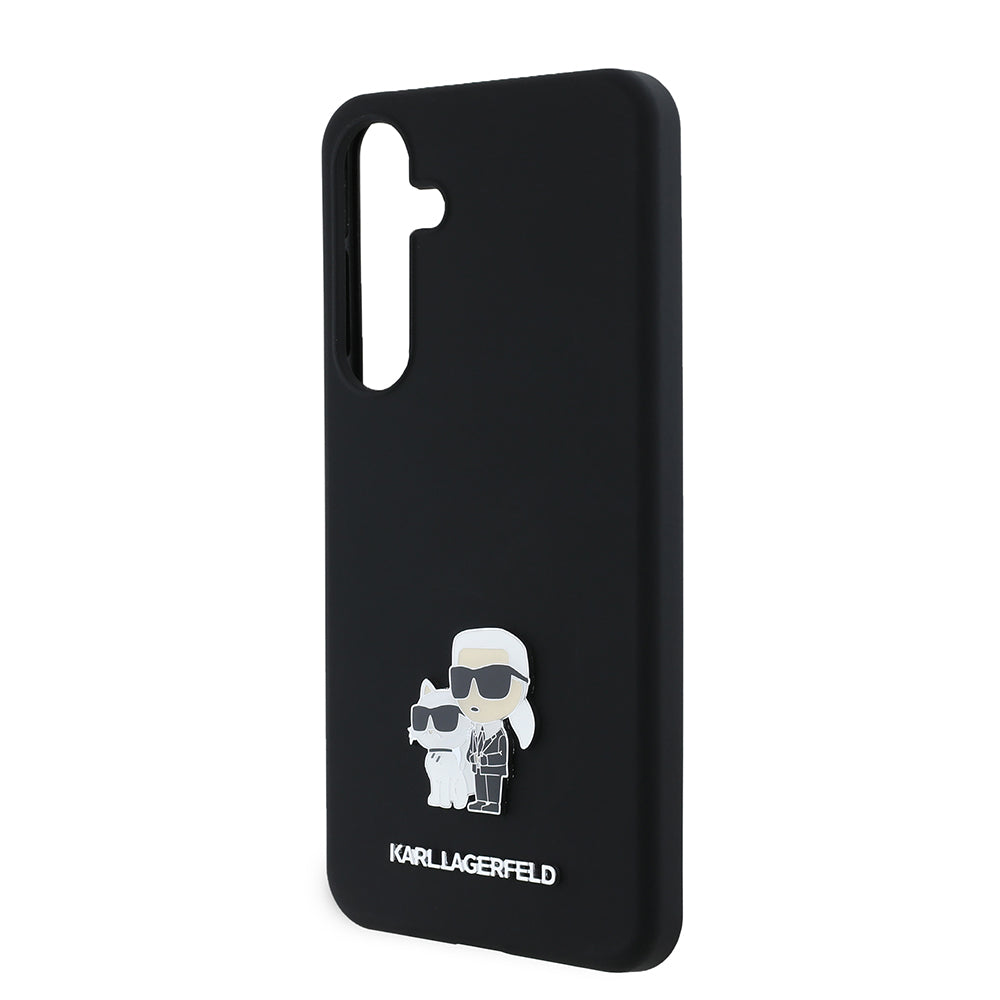 Futrola za Samsung Galaxy S24+ S926, Karl Lagerfeld, Silikonska Karl & Choupette Metal, Crna