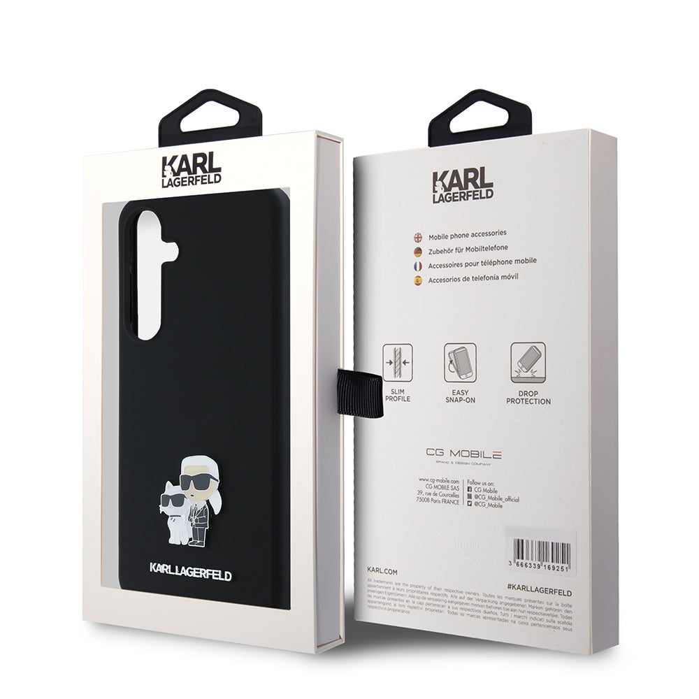 Futrola za Samsung Galaxy S24+ S926, Karl Lagerfeld, Silikonska Karl & Choupette Metal, Crna