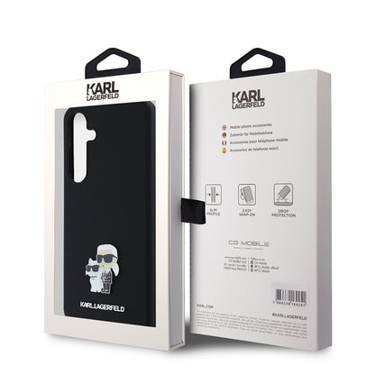 Futrola za Samsung Galaxy S24+ S926, Karl Lagerfeld, Silikonska Karl & Choupette Metal, Crna