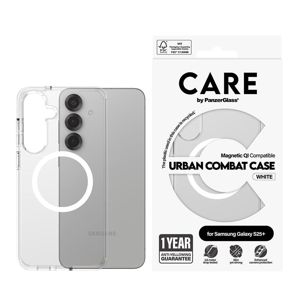 Futrola za Samsung Galaxy S25+ S936, PanzerGlass, Care Urban Combat, Bela Transparentna
