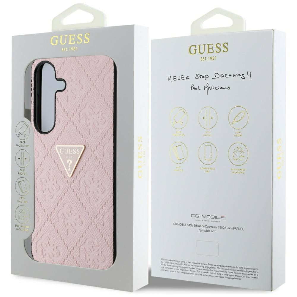 Futrola za Samsung Galaxy S25 S931, Guess, Grained Hot Stamp 4G Triangle, Roze