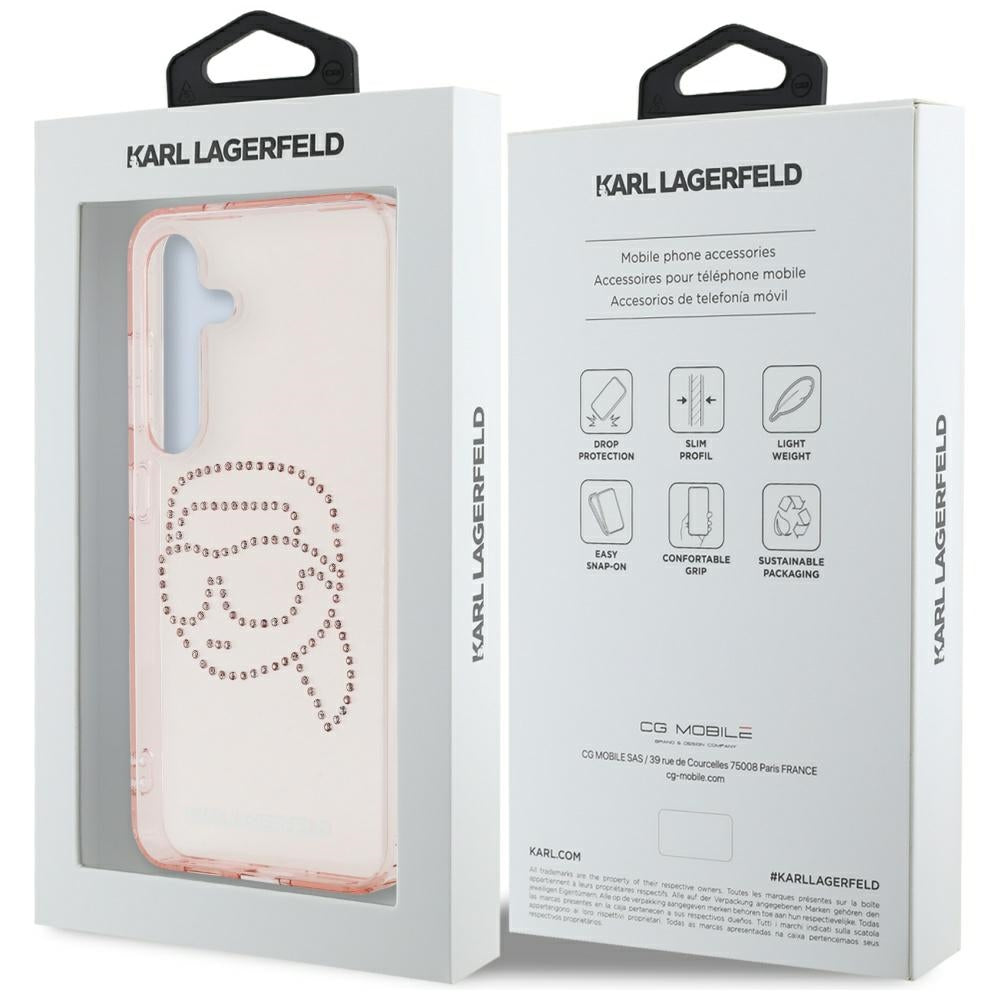 Futrola za Samsung Galaxy S25 S931, Karl Lagerfeld, IML Rhinestones Karl's Head, Roze