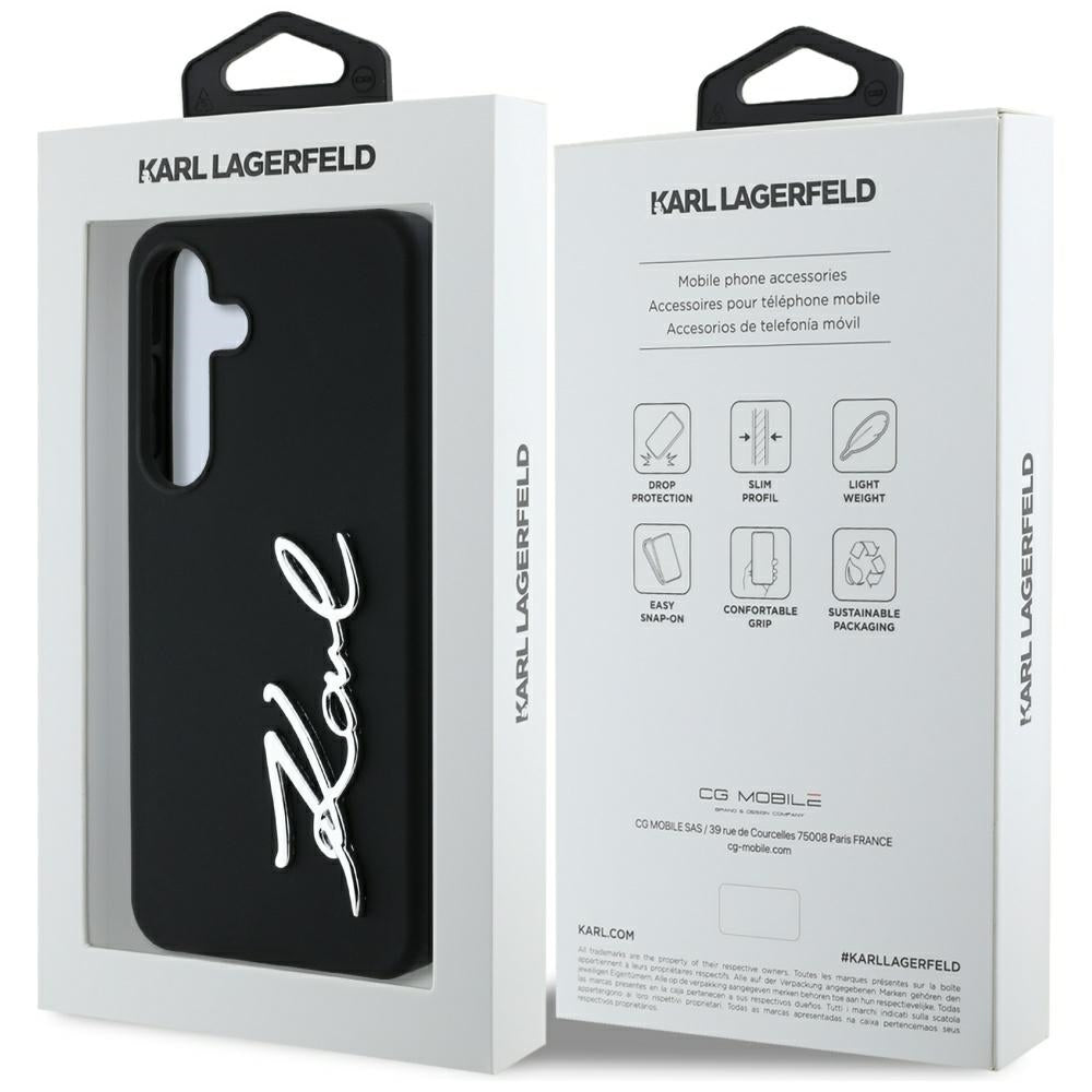 Futrola za Samsung Galaxy S25 S931, Karl Lagerfeld, Silikonski znak metalnog logotipa, Crna