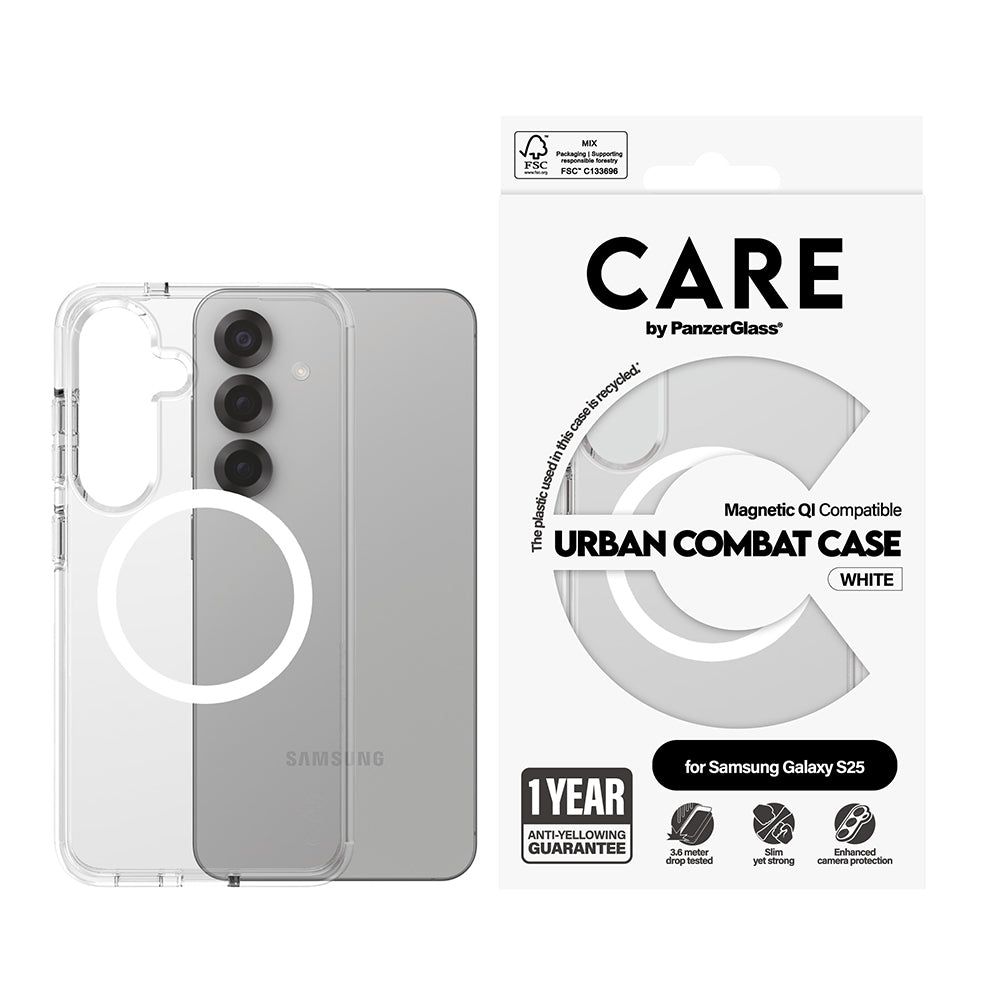 Futrola za Samsung Galaxy S25 S931, PanzerGlass, Care Urban Combat, Bela Transparentna