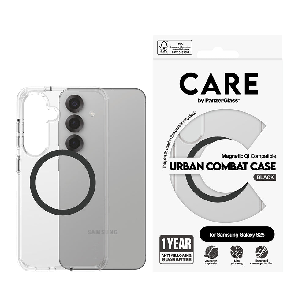 Futrola za Samsung Galaxy S25 S931, PanzerGlass, Care Urban Combat, Crna Transparentna