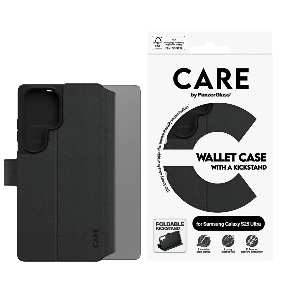 Futrola za Samsung Galaxy S25 Ultra S938, PanzerGlass, Care Feature Kickstand Wallet, Crna