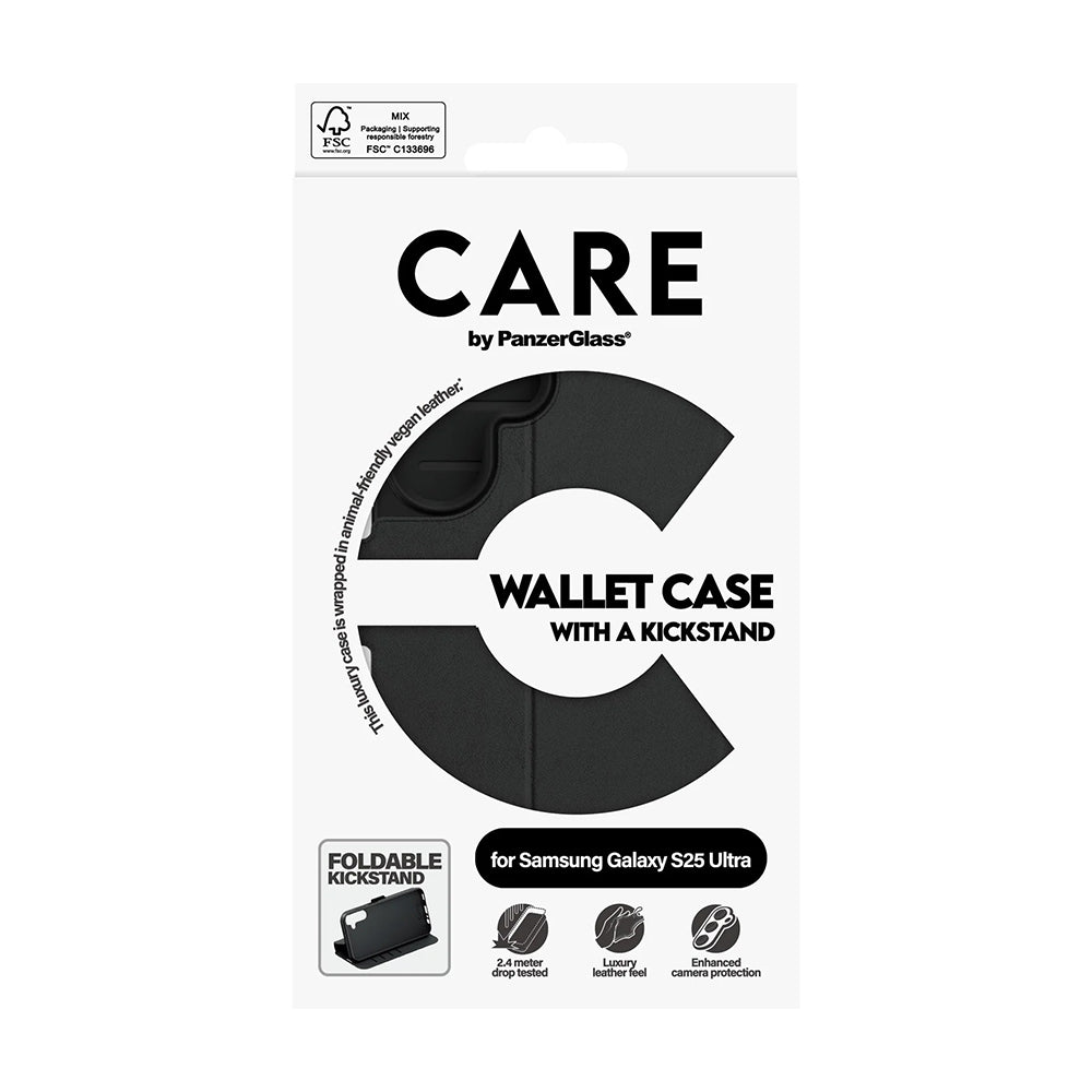 Futrola za Samsung Galaxy S25 Ultra S938, PanzerGlass, Care Feature Kickstand Wallet, Crna