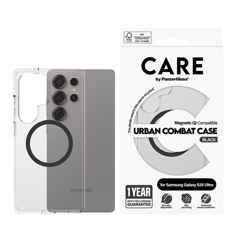 Futrola za Samsung Galaxy S25 Ultra S938, PanzerGlass, Care Urban Combat, Crna Transparentna