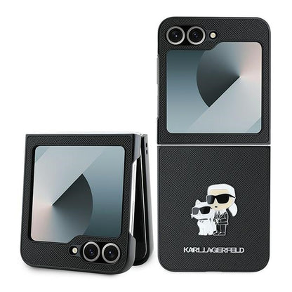 Futrola za Samsung Galaxy Z Flip7 FE F761 / Z Flip6 F741, Karl Lagerfeld, Saffiano Karl & Choupette Metal, Crna