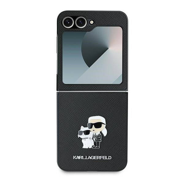 Futrola za Samsung Galaxy Z Flip7 FE F761 / Z Flip6 F741, Karl Lagerfeld, Saffiano Karl & Choupette Metal, Crna