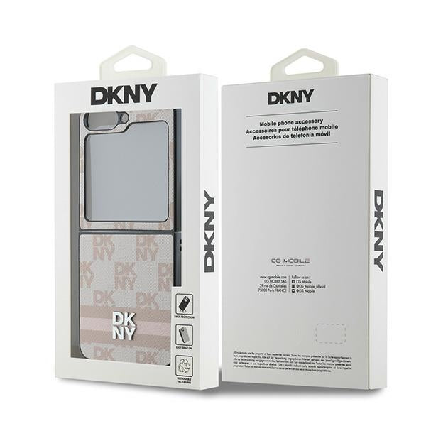 Futrola za Samsung Galaxy Z Flip7 FE F761 / Z Flip6 F741, DKNY, Štampani prugasti šahovski uzorak, Roze