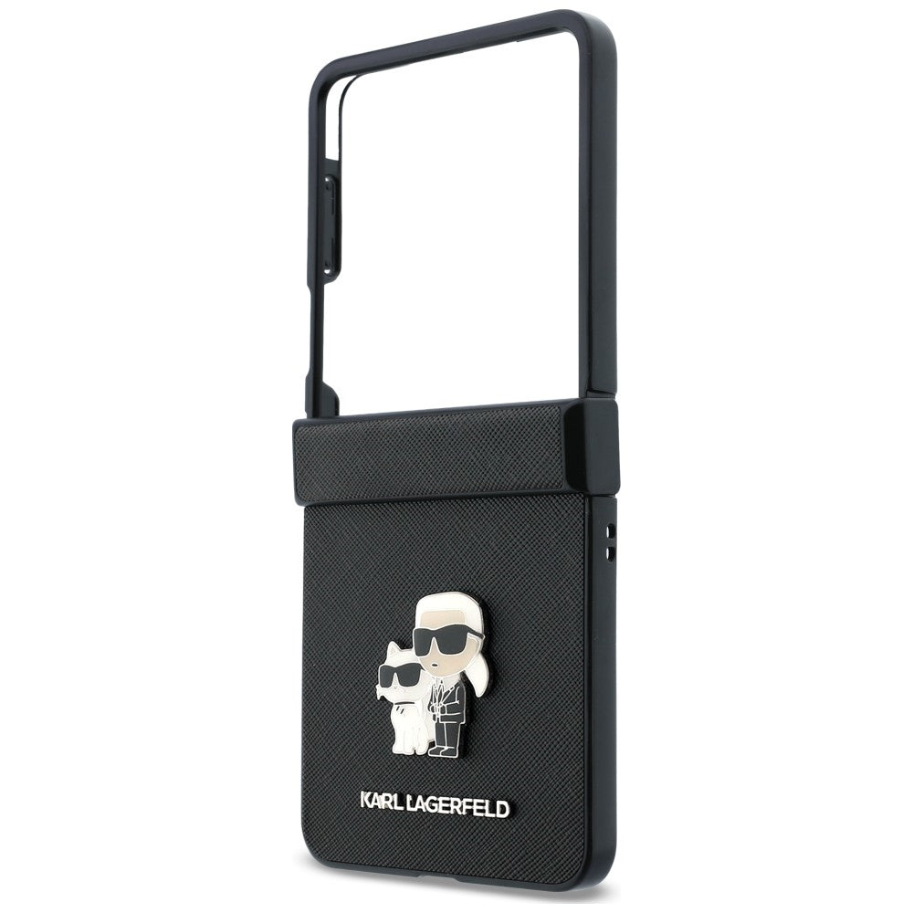 Futrola za Samsung Galaxy Z Flip8 F776, Karl Lagerfeld, Saffiano Karl & Choupette Metal Pin, Crna