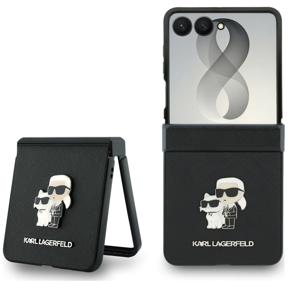 Futrola za Samsung Galaxy Z Flip8 F776, Karl Lagerfeld, Saffiano Karl & Choupette Metal Pin, Crna