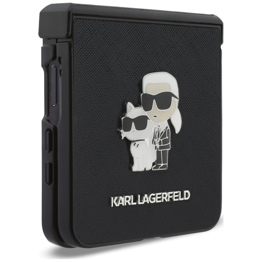 Futrola za Samsung Galaxy Z Flip8 F776, Karl Lagerfeld, Saffiano Karl & Choupette Metal Pin, Crna