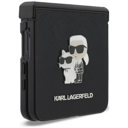 Futrola za Samsung Galaxy Z Flip8 F776, Karl Lagerfeld, Saffiano Karl & Choupette Metal Pin, Crna
