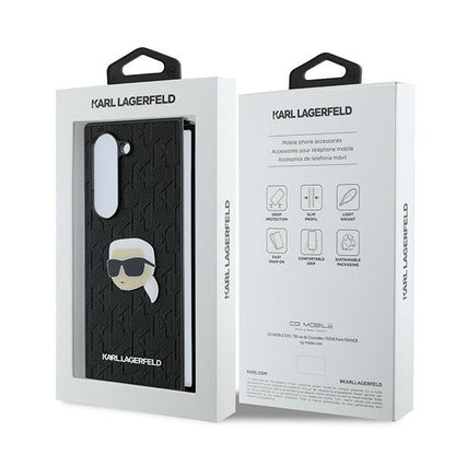Futrola za Samsung Galaxy Z Fold6 F956, Karl Lagerfeld, Saffiano Monogram Karl's Head Metal, Crna