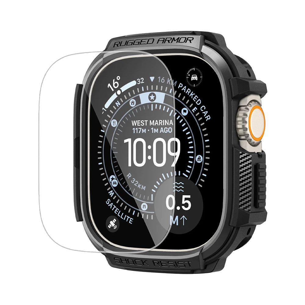 Futrola Spigen Rugged Armor sa zaštitnikom ekrana za Apple Watch Ultra Series, Crna ACS11414