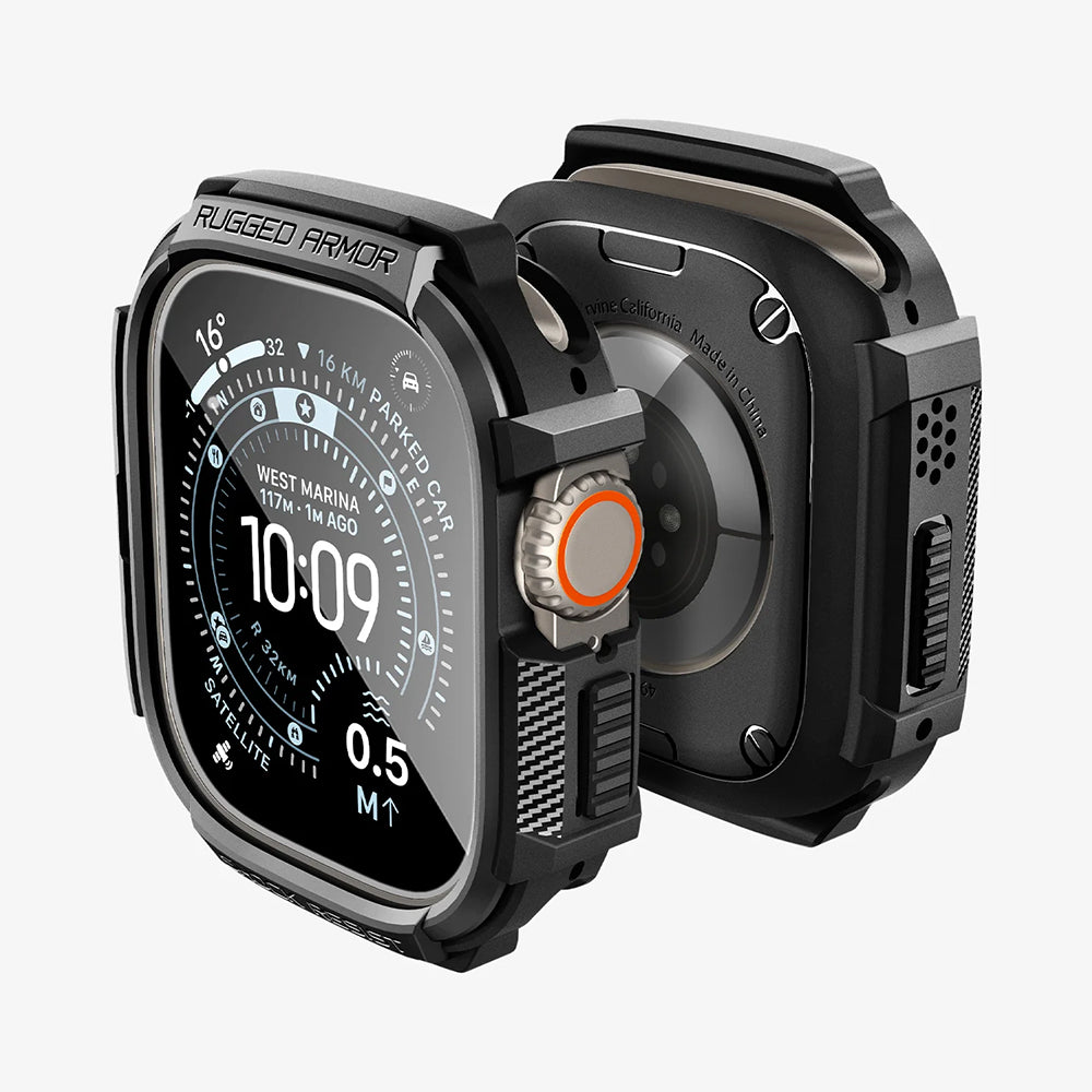 Futrola Spigen Rugged Armor sa zaštitnikom ekrana za Apple Watch Ultra Series, Crna ACS11414