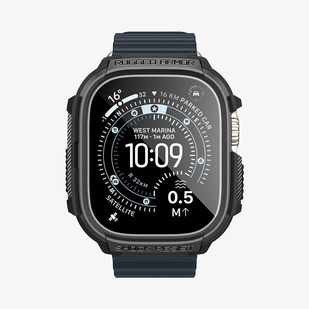 Futrola Spigen Rugged Armor sa zaštitnikom ekrana za Apple Watch Ultra Series, Crna ACS11414
