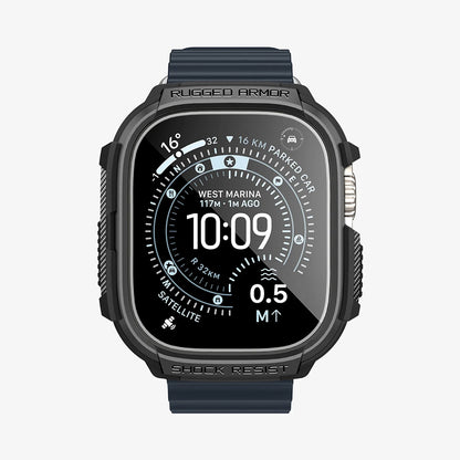 Futrola Spigen Rugged Armor sa zaštitnikom ekrana za Apple Watch Ultra Series, Crna ACS11414