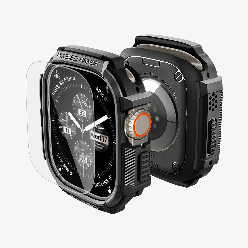 Futrola Spigen Rugged Armor sa zaštitnikom ekrana za Apple Watch Ultra Series, Crna ACS11414